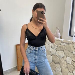 Black Lace Satin Cami / going out top / NEVER WORN